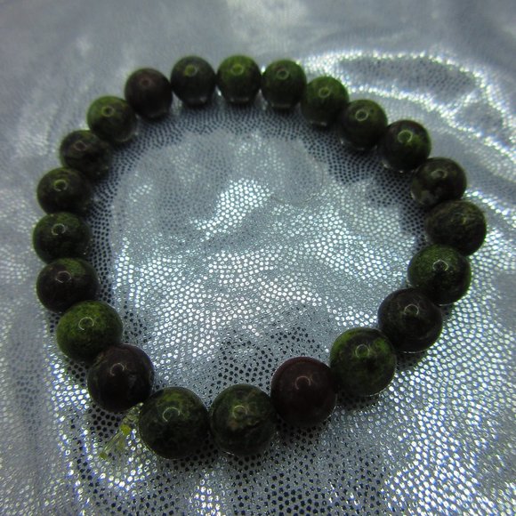 Dragon Bloodstone 8mm Round 7" Stretchy Gemstone Bracelet - Picture 2 of 3